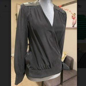 Boundary & Co Leather and Silk Wrap Blouse